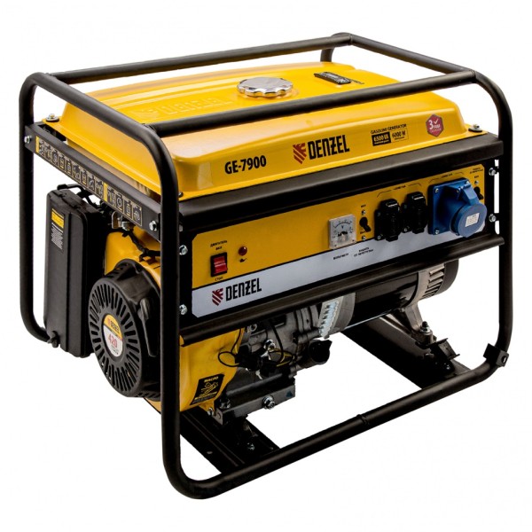 Генератор бензиновый GE 7900, 6.5 кВт, 220 В/50 Гц, 25 л, ручной пуск Denzel 94638