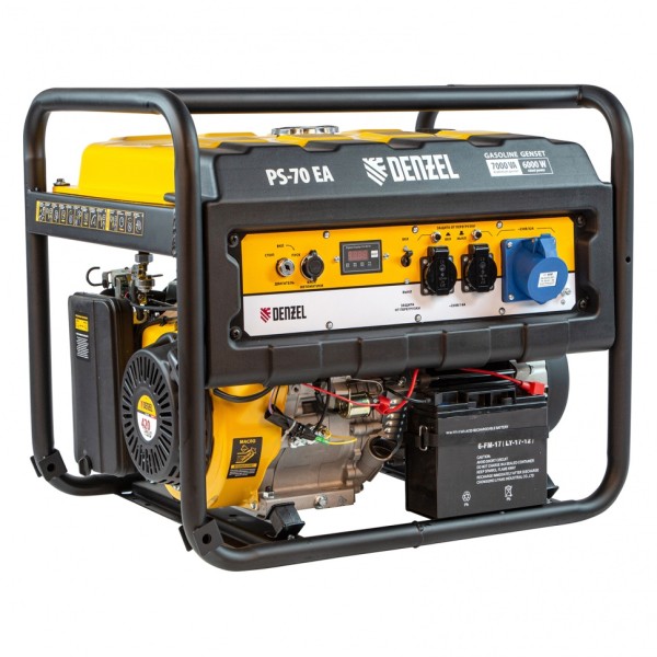 Генератор бензиновый PS 70 EA, 7.0 кВт, 230 В, 25 л, коннектор автоматики, электростартер Denzel 946894