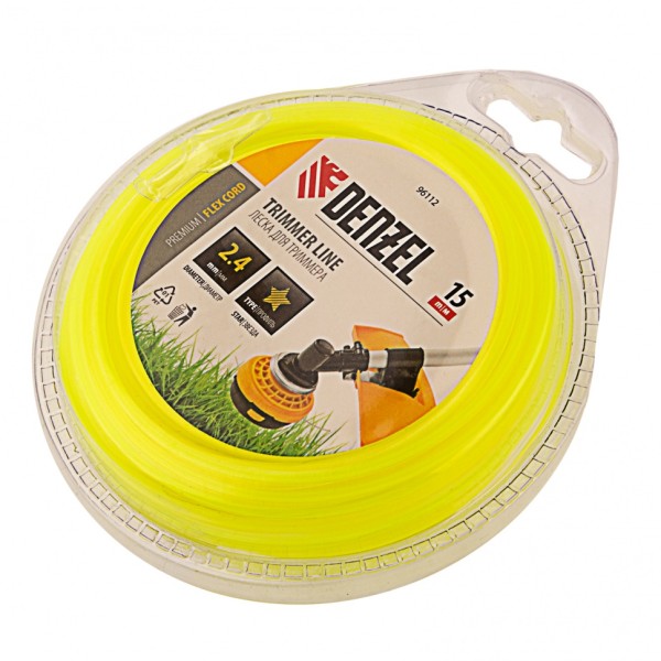 Леска для триммера, звезда 2.4 мм х 15 м, блистер Flex cord Denzel 96112