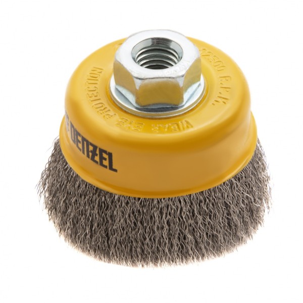 Щетка для УШМ, 75 мм, Чашка, витая нержавеющая проволока 0.3 мм, М14 Denzel 746043