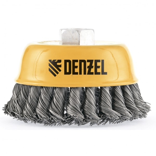 Щетка для УШМ, 75 мм, Чашка, крученая нержавеющая проволока 0.5 мм, М14 Denzel 746243