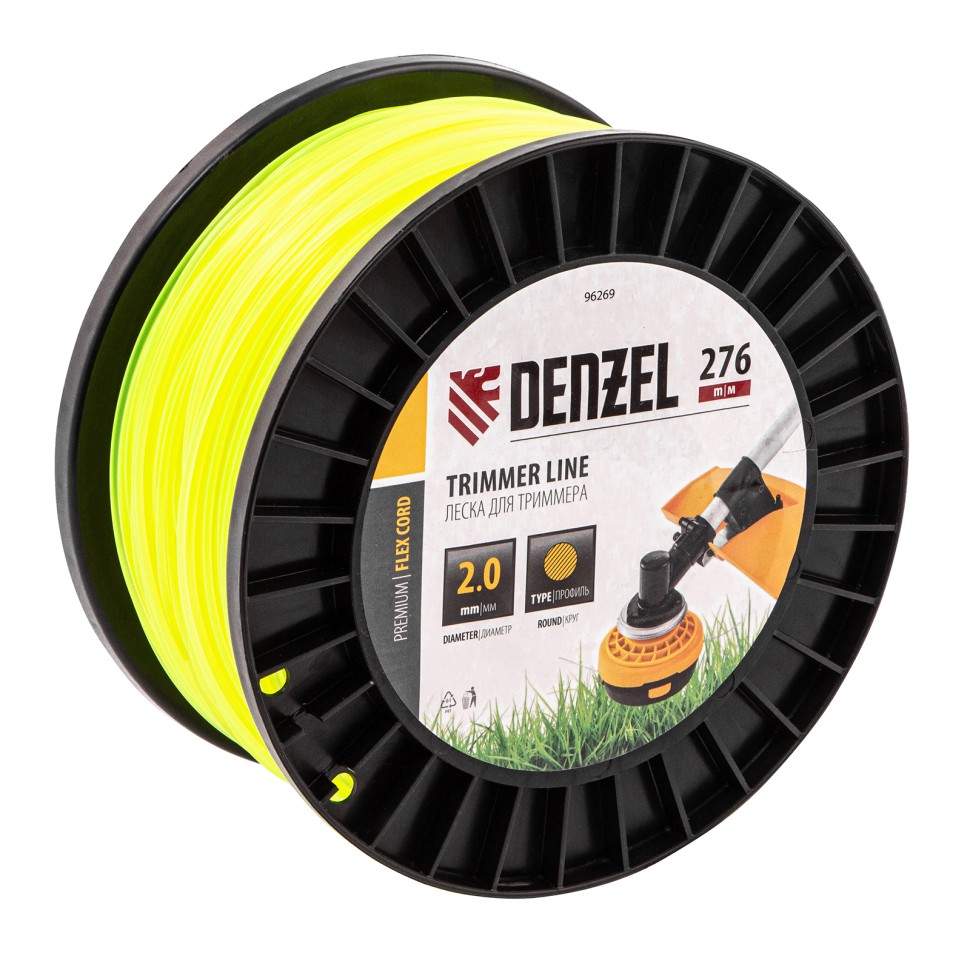 Леска для триммера круглая, 2,0мм х 276м, на DIN катушке FLEX CORD, Denzel 96269