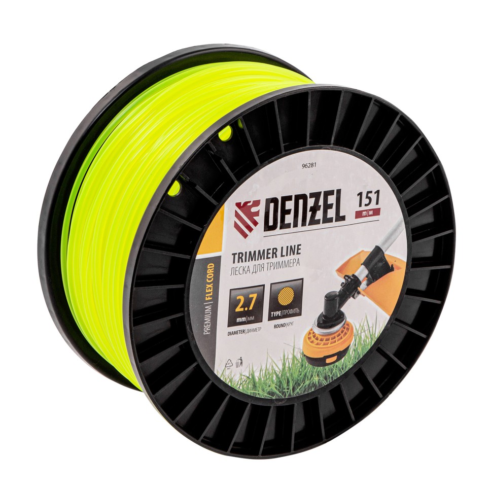Леска для триммера круглая, 2,7мм х 151м, на DIN катушке FLEX CORD, Denzel 96281