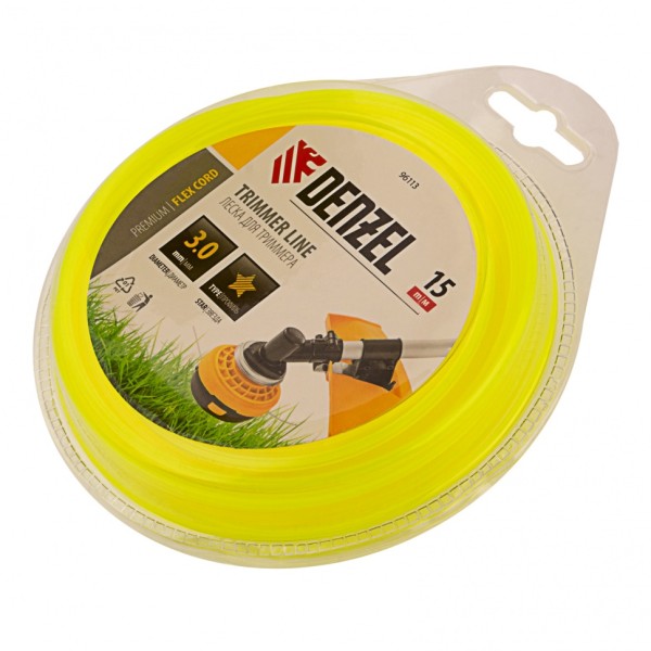Леска для триммера, звезда 3 мм х 15 м, блистер Flex cord Denzel 96113