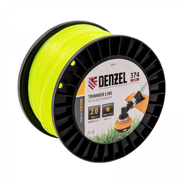 Леска для триммера звезда, 2,0мм х 374м, на DIN катушке FLEX CORD, Denzel 96285