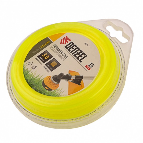Леска для триммера, квадрат 3 мм х 15 м, блистер Flex cord Denzel 96117