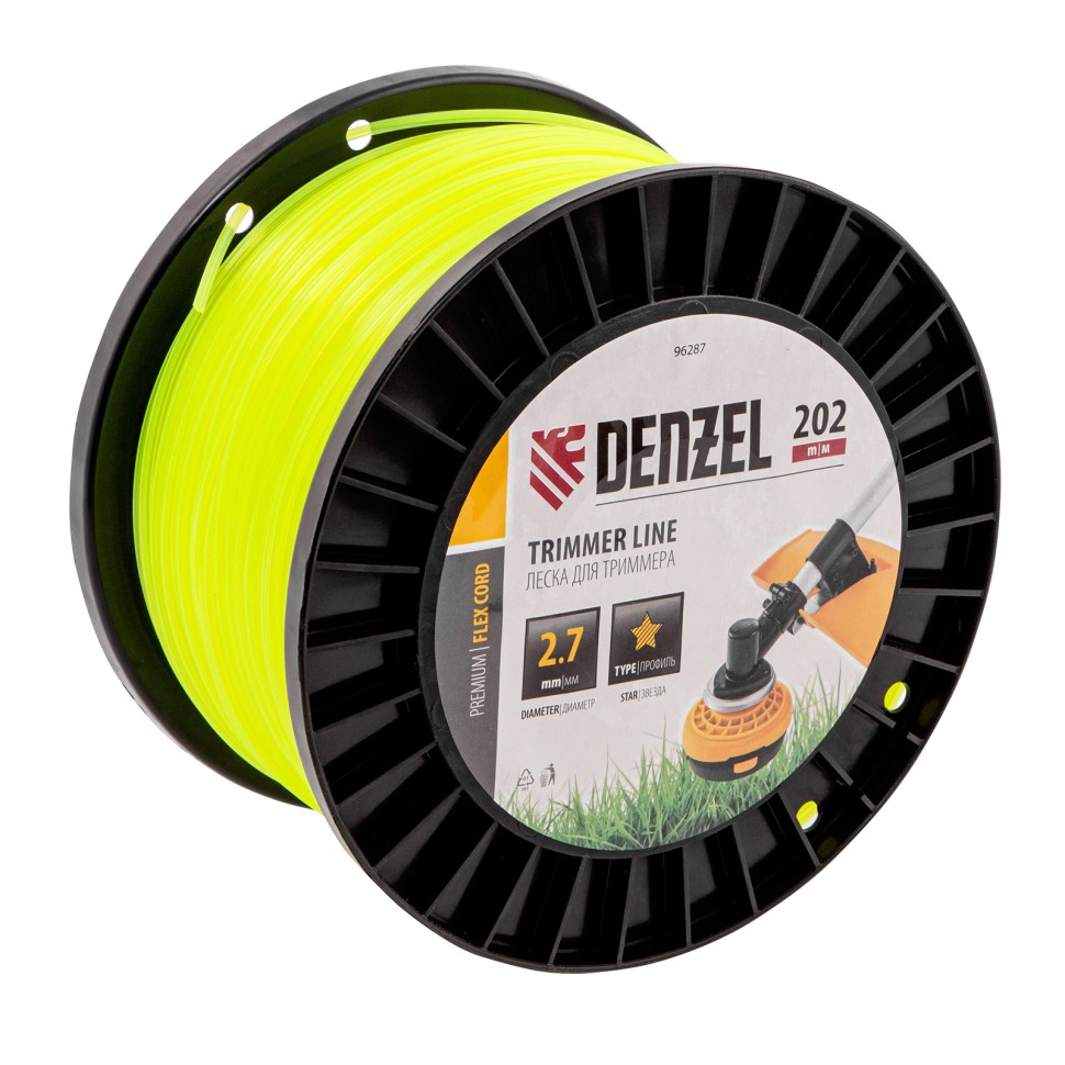 Леска для триммера звезда, 2,7мм х 202м, на DIN катушке FLEX CORD Denzel 96287