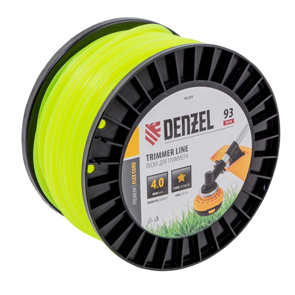 Леска для триммера звезда, 4,0мм х 93м, на DIN катушке FLEX CORD Denzel 96289