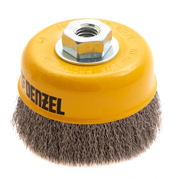 Щетка для УШМ, 100 мм, Чашка, витая нержавеющая проволока 0.3 мм, М14 Denzel 746053