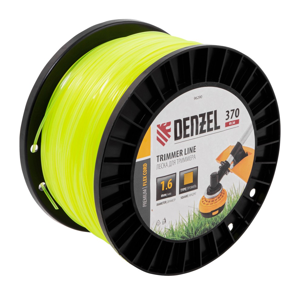 Леска для триммера квадрат 1,6мм х 370м, на DIN катушке FLEX CORD Denzel 96290