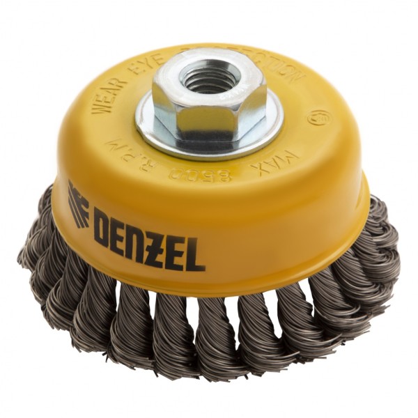 Щетка для УШМ, 100 мм, Чашка, крученая нержавеющая проволока 0.5 мм, М14 Denzel 746283