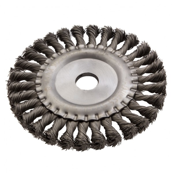 Щетка для УШМ, 150 мм, Плоская, крученая нержавеющая проволока 0.5мм, посадка 22.2 мм Denzel 746343