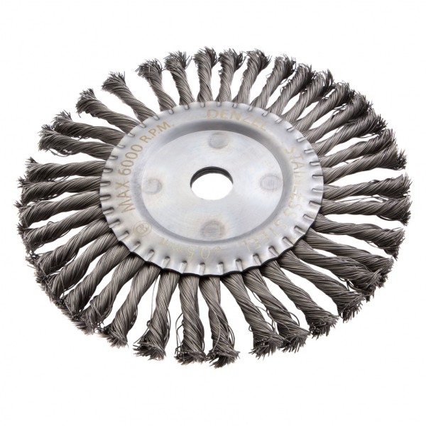 Щетка для УШМ, 200 мм, Плоская, крученая нержавеющая проволока 0.5 мм, посадка 22.2 мм Denzel 746383