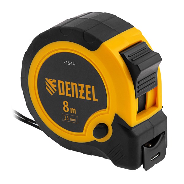 Рулетка 8м х 25мм, двухкомп. корпус, кнопка-пауза Denzel 31544