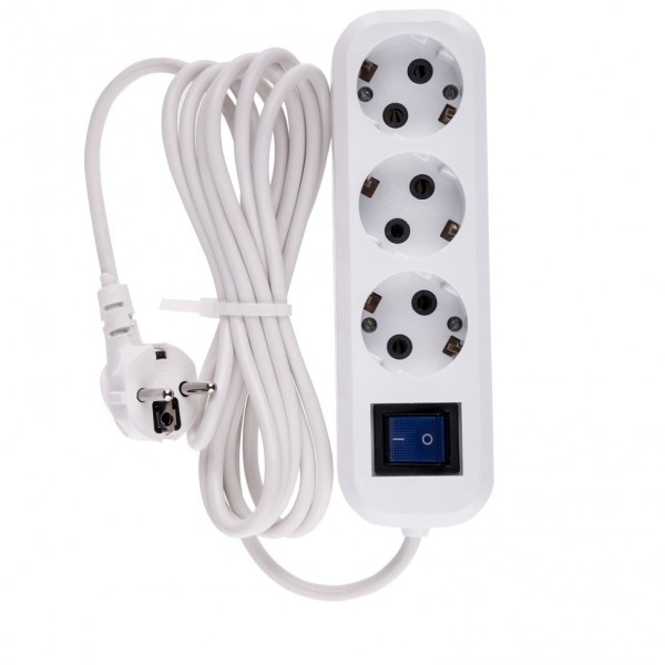 Удлинитель бытовой, с заземлением и выключателем, 3 м, 3 розетки, 10 A, серия УХз10 Denzel 95971