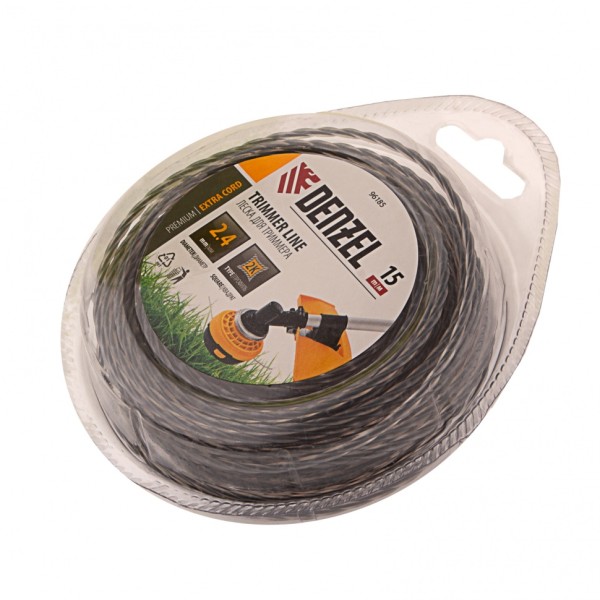 Леска двухкомпонентная для триммера квадратная витая, 2.4 мм х 15 м, EXTRA CORD Denzel 96185