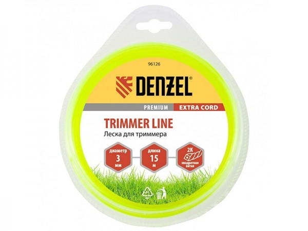 Леска для триммера двухкомпонентная, квадратная 3 мм x 15 м Extra cord Denzel 96126