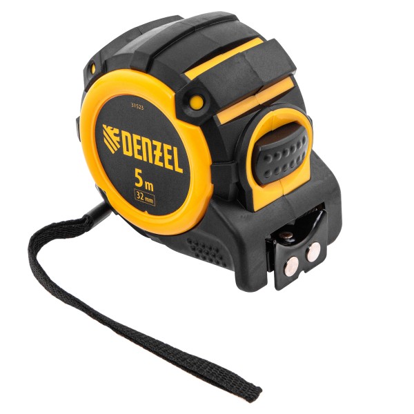 Рулетка 5м х 32мм, автоматич. фиксац., нейлон. покрытие, магнит. зацеп, двухстор. разметка Denzel 31523
