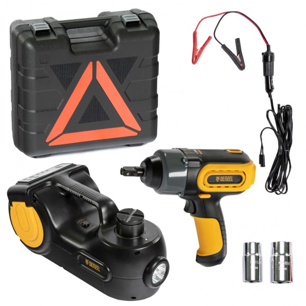 Домкрат электрогидравлический «3 в 1» (1,5 т), 12В, с гайковертом электрическим, в наборе Denzel 51190