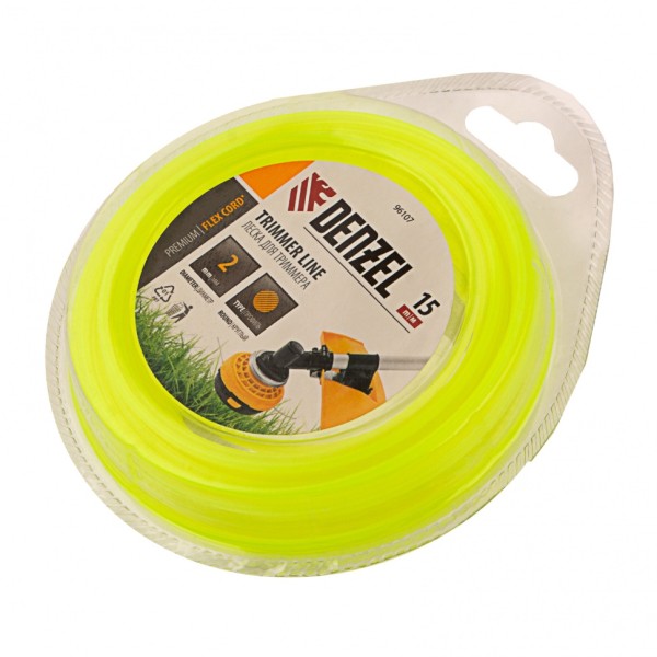 Леска для триммера, круглая 2 мм х 15 м, блистер Flex cord Denzel 96107