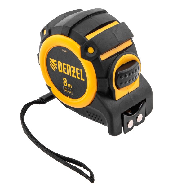 Рулетка 8м х 32мм, автоматич. фиксац., нейлон. покрытие, магнит. зацеп, двухстор. разметка Denzel 31524