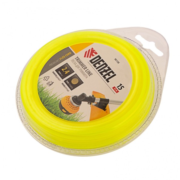 Леска для триммера, круглая 2.4 мм х 15 м, блистер Flex cord Denzel 96108