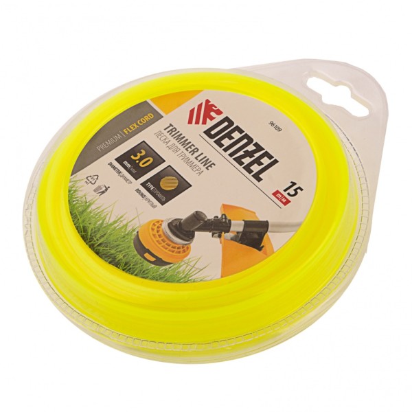Леска для триммера, круглая 3 мм х 15 м, блистер Flex cord Denzel 96109