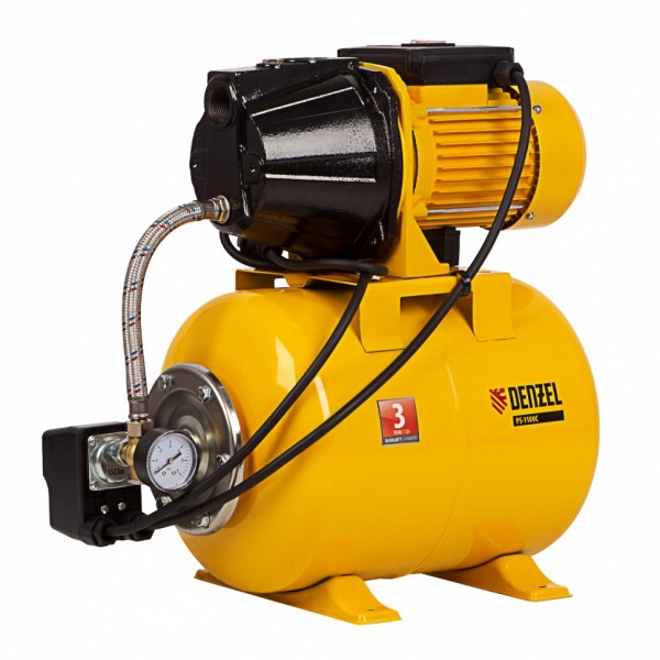 Насосная станция PS1100С, 1100 Вт, 4500 л/ч, ресивер 24 л, подъем 46 м, чугун Denzel 97215