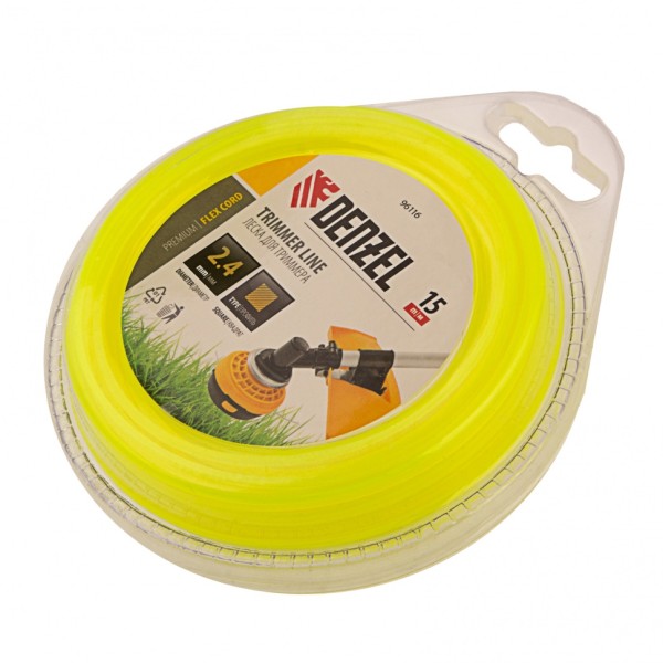 Леска для триммера, квадрат 2.4 мм х 15 м, блистер Flex cord Denzel 96116